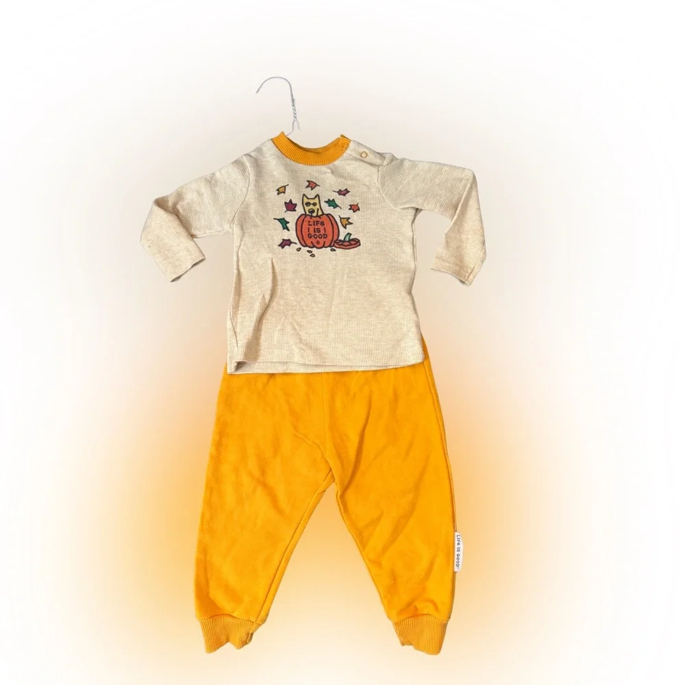 Life Is Good‎ Cream and Orange Fall Pumpkin Infant Matching Set